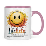 Smiley Tasse "Dein Lächeln ist der Beweis, dass die besten Dinge im Leben kostenlos sind."