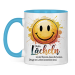 Smiley Tasse "Dein Lächeln ist der Beweis, dass die besten Dinge im Leben kostenlos sind."