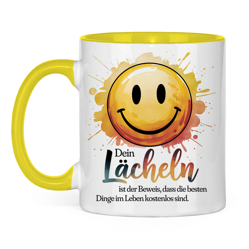 Smiley Tasse "Dein Lächeln ist der Beweis, dass die besten Dinge im Leben kostenlos sind."
