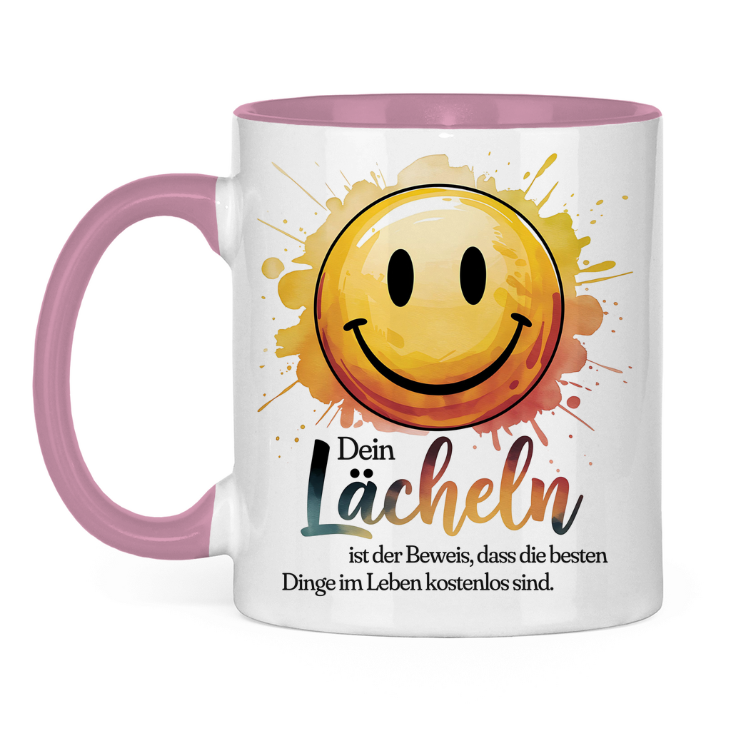 Smiley Tasse "Dein Lächeln ist der Beweis, dass die besten Dinge im Leben kostenlos sind."