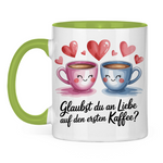 Sprüche Tasse "Glaubst du an Liebe auf den ersten Kaffee?" 2