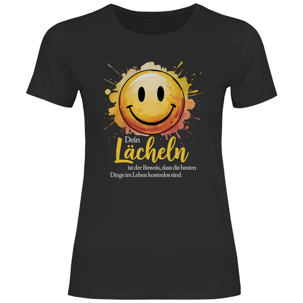 Smiley T-Shirt "Dein Lächeln ist der Beweis, dass die besten Dinge im Leben kostenlos sind." Damen