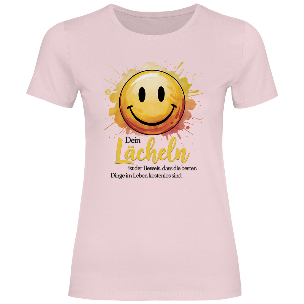 Smiley T-Shirt "Dein Lächeln ist der Beweis, dass die besten Dinge im Leben kostenlos sind." Damen