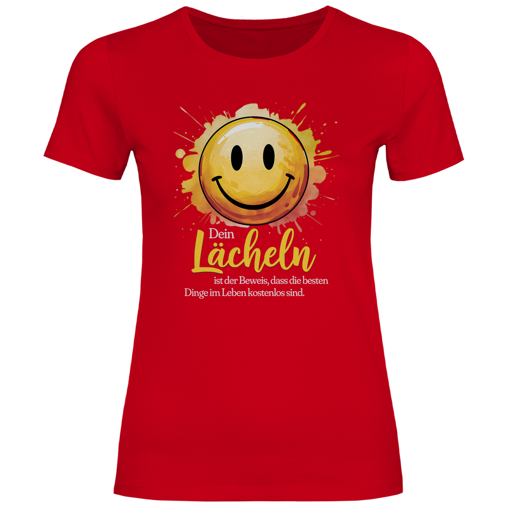 Smiley T-Shirt "Dein Lächeln ist der Beweis, dass die besten Dinge im Leben kostenlos sind." Damen