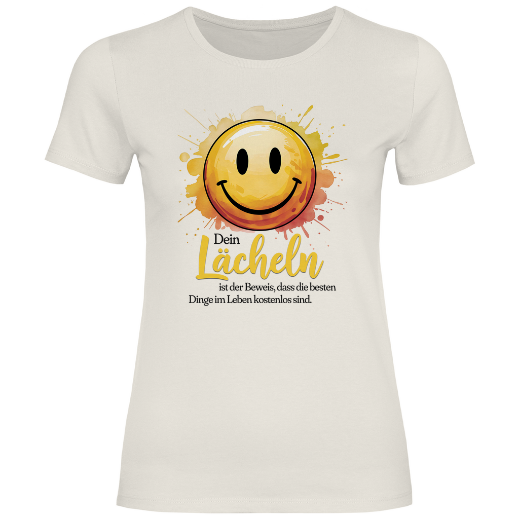 Smiley T-Shirt "Dein Lächeln ist der Beweis, dass die besten Dinge im Leben kostenlos sind." Damen
