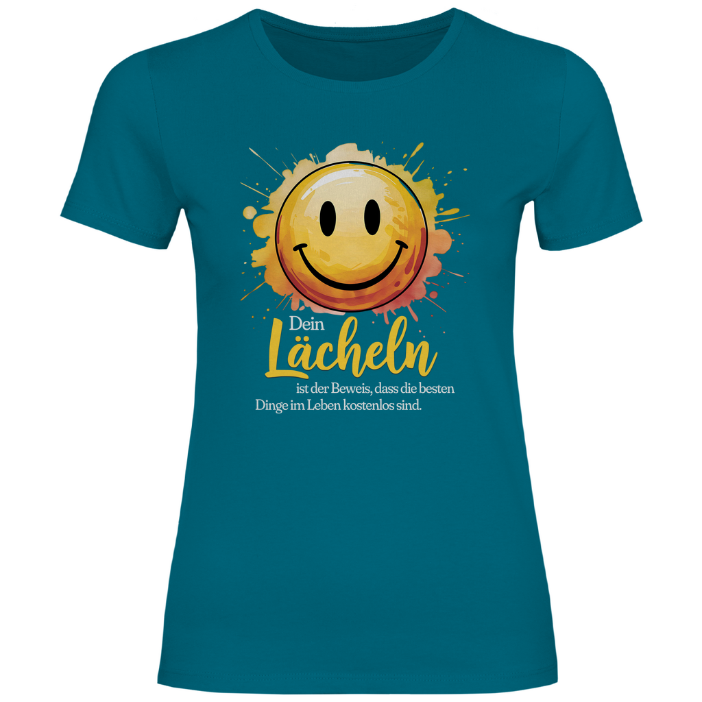 Smiley T-Shirt "Dein Lächeln ist der Beweis, dass die besten Dinge im Leben kostenlos sind." Damen